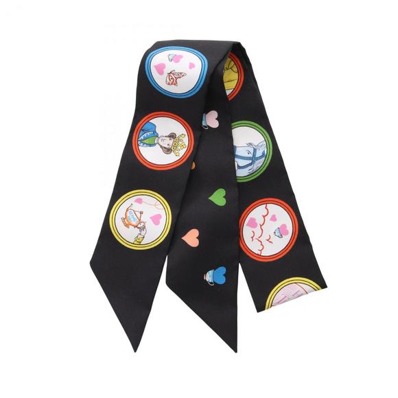 Hermes Twilly Tea Time Scarf Silk Women's Black Multicolor